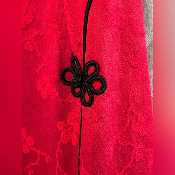 Vintage Red Floral Patterned Chinese Qipao Style Dress - Picture 4 of 9